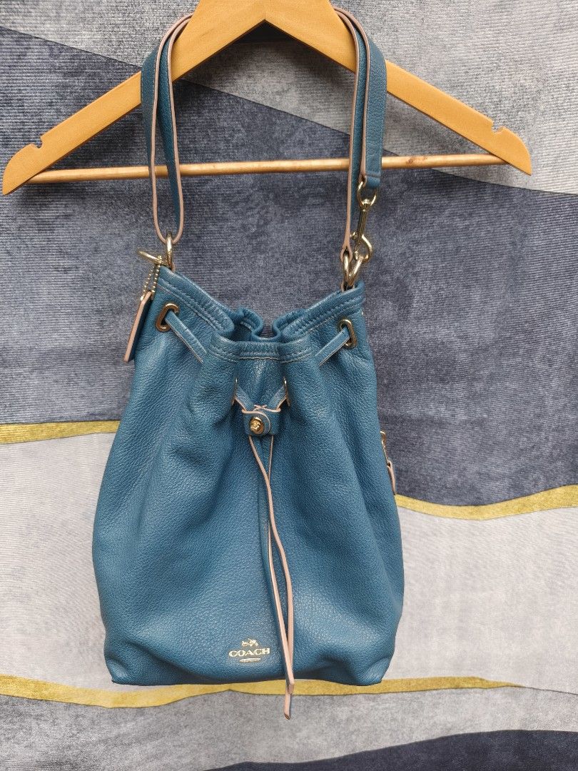 teal Coach Pebbled Leather Drawstring Bucket Bag (Category: Luxury Bags & Wallets) located in Camalaniugan. Submitted by thrifter10 (Listing ID 1466411520, Image 1). Description: .