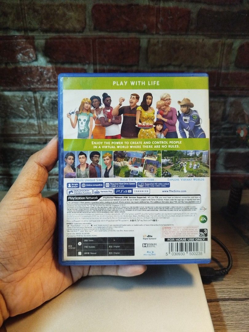 The Sims 4 PS4 Game (Category: PlayStation) located in Binan City. Submitted by pumpkiiin02 (Listing ID 1466489394, Image 2). Description: - Platform: PlayStation 4 (PS4) - Condition: Complete with original blue keep case, game disc, and insert booklet - Gameplay: Single-player life simulation - Authenticity: Region code and barcode clearly visible on the back cover - Mode: Offline single-player.