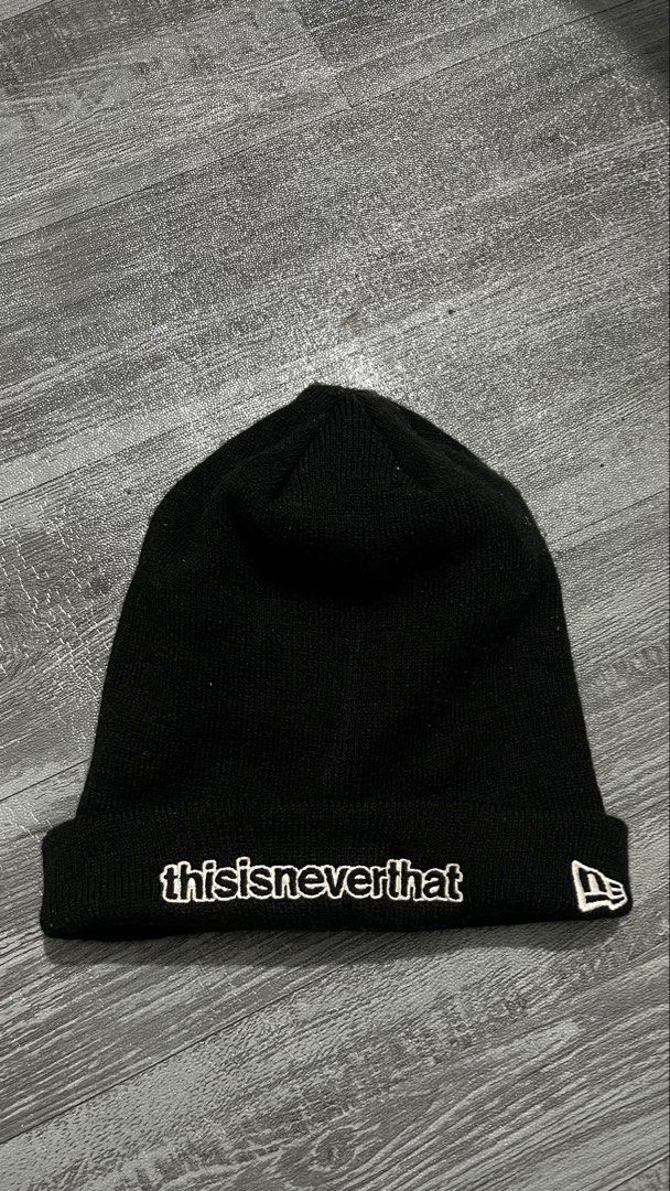 thisisneverthat x New Era Beanie Black (Category: Caps & Hats) located in Manila. Submitted by jj_thrift (Listing ID 1466471972, Image 1). Description: Black beanie from the collaboration between thisisneverthat and New Era. Embroidered text detail reading "I replied the same night with a question:. The next morning I got the following reply:" across the back, with brand logo embroidery on the front cuff. Made from 100% acrylic. Interior tags ind