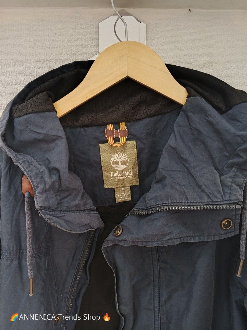 Timberland Waterproof Parka Jacket (Category: Coats, Jackets and Outerwear) located in Bulacan. Submitted by annenicathriftthriftlang (Listing ID 1466432391, Image 1). Description: Timberland Waterproof Parka Jacket Navy Blue L/G 23x28 DESCRIPTION: Timberland Waterproof Parka Jacket Size: L / G on tag - Fits L to XL Color: Navy Blue / Charcoal DIMES: Width: 23-24 inches (pit to pit) Length: 28-29 inches Shoulder: 19 inches Sleeve: 26 inches DETAI