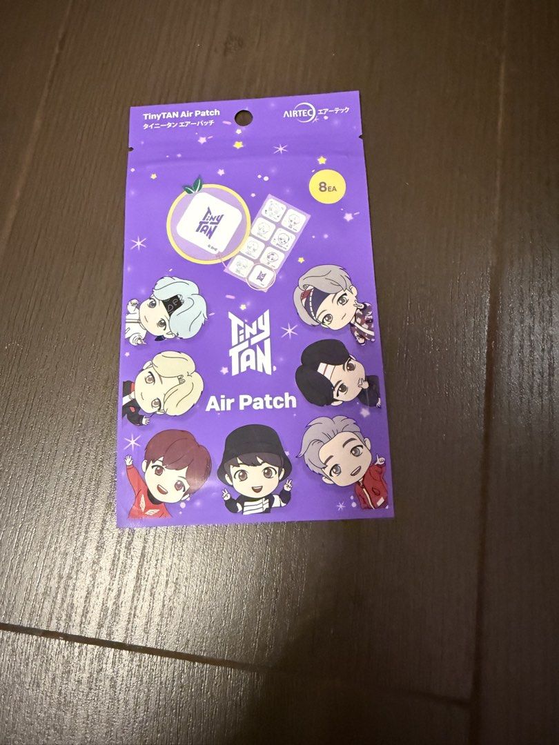 TinyTAN BTS Air Patch (Category: K-Wave Merchandise) located in Marikina City. Submitted by culose (Listing ID 1466494226, Image 1). Description: - 100% Brand New & Unopened: Fresh from Airtec, pristine condition. - Official TinyTAN Design: Purple packaging featuring all 7 BTS animated characters. - Generous Quantity: Includes 8 patches total with exclusive logo designs. - Multi-Use: Great as a K-pop collectible or for daily practical use. .