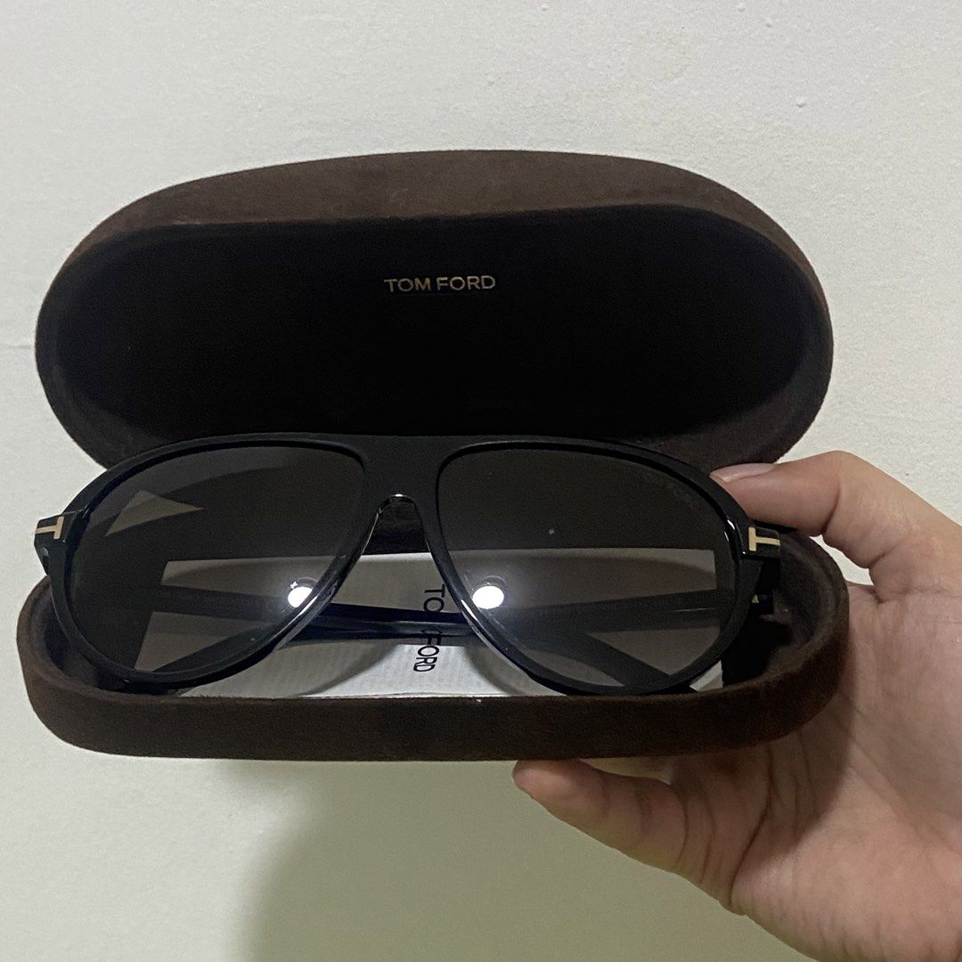 Tom Ford Eyewear Aviator-Frame Sunglasses - 60 (Category: Sunglasses & Eyewear) located in Manila. Submitted by ayu_026 (Listing ID 1466507484, Image 2). Description: - Brand: Tom Ford - Model: Aviator Sunglasses - Size: 60 - Color: Black frames with gradient lenses - Details: Iconic gold T-logo at the temples - Inclusions: Original brown velvet hard case and cleaning cloth - Condition: Premium designer eyewear, sleek everyday style - Retail Pric