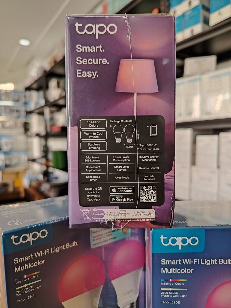 TP-Link Tapo L530E (2-pack) Multicolor Smart Wi-Fi Light Bulb (Category: Lighting) located in Pasig City. Submitted by technofuseofficial (Listing ID 1466437172, Image 3). Description: TP-Link Tapo L530E (2-pack) Multicolor Smart Wi-Fi Light Bulb Brand New and Original Items Store Location: 3Rd Floor Unit 303, 604 Shaw Boulevard, Barangay Kapitolyo, Pasig City Same Day Delivery: - Lalamove delivery within Metro Manila - For walk-ins: Always PM fi