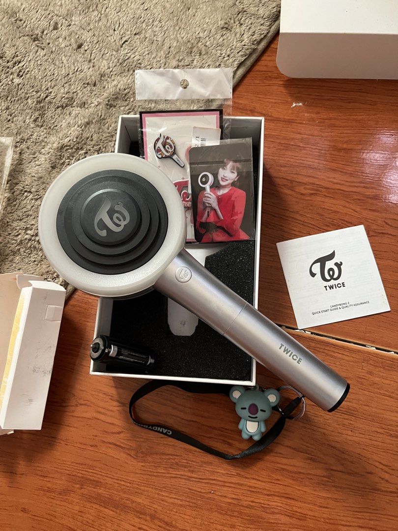 TWICE Candybong Z Official Lightstick WORKING (Category: K-Wave Merchandise) located in Quezon City. Submitted by ainchains (Listing ID 1466426113, Image 3). Description: - 100% Official TWICE Candybong Z Lightstick - Tested and fully working with bright LED lights - Complete inclusion: original box, manual, photocards, pins, and wrist strap with keychain - Excellent preloved condition - Perfect for ONCE collections and concert readiness With FRE
