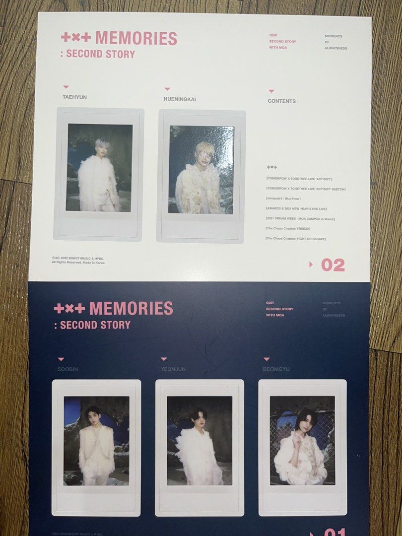 TXT Second Memo Polaroid Photocard Set (Category: K-Wave Merchandise) located in Tarlac. Submitted by yuejunnie (Listing ID 1466452851, Image 1). Description: - Official TXT Memories Second Story polaroid set - Complete set includes all 5 members: Soobin, Yeonjun, Beomgyu, Taehyun, and Hueningkai - Authentic merchandise from BIGHIT MUSIC and HYBE.
