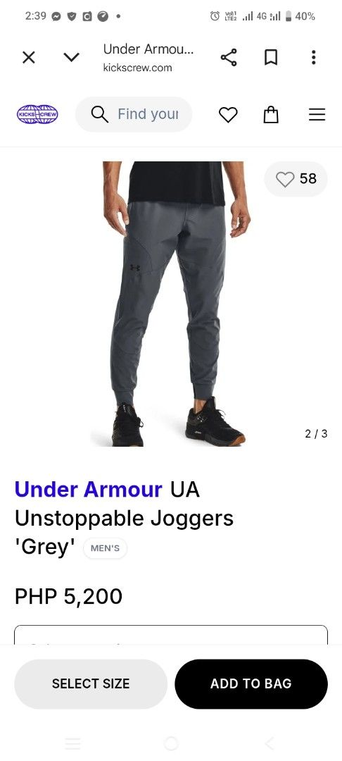 Under Armour Unstoppable Joggers Grey Size M (Category: Joggers) located in Bantayan. Submitted by markjimenez1975557 (Listing ID 1466563531, Image 3). Description: Unstoppable jogger As new 10/10 colorate Medium on tag Waist 30-33 Length 39 No issue - Brand: Under Armour Unstoppable - Color: Grey - Size: Medium (Fitted cut) - Made in Vietnam - Features: Ribbed ankle cuffs and secure zip pockets - Perfect for: Workouts, running, or casual everyda