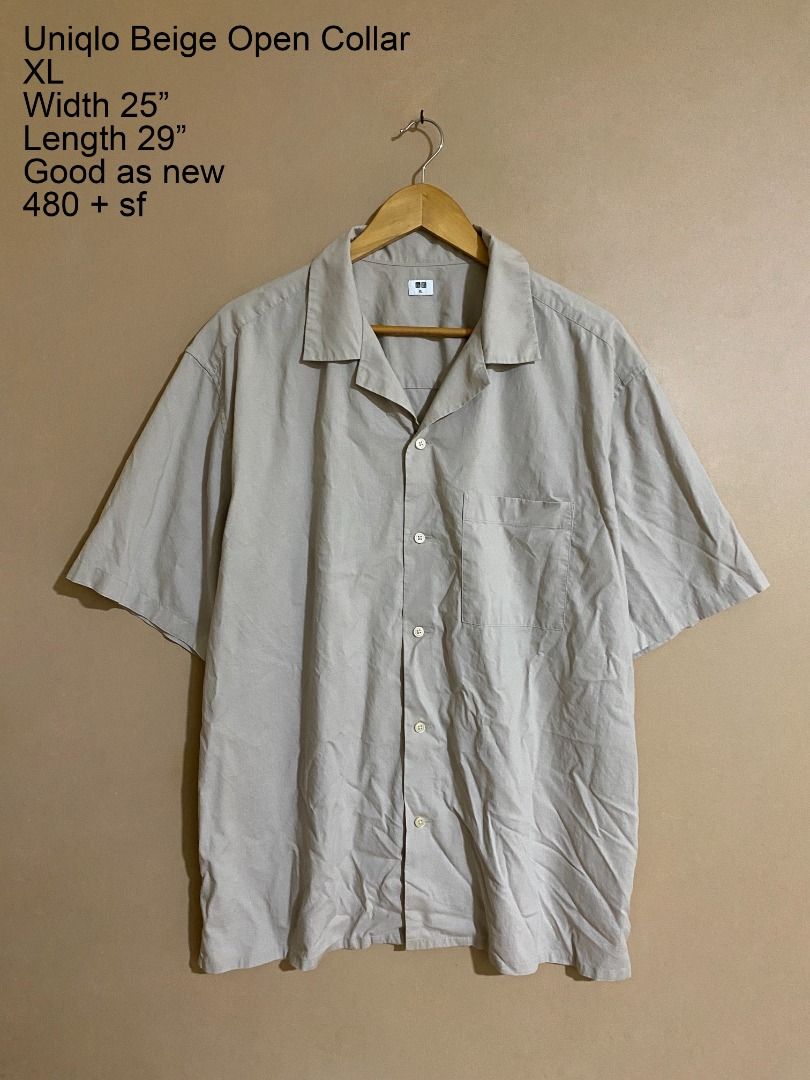 Uniqlo Beige Open Collar Polo (Category: Tshirts & Polo Shirts ) located in Cadiz. Submitted by thespotcdz (Listing ID 1466408634, Image 1). Description: XL on tag Width 25" Length 29" Good as new.