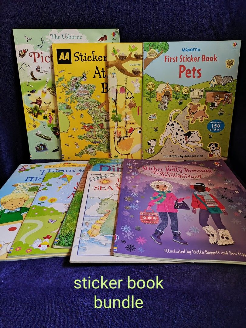 Usborne and AA Sticker Book Bundle for Kids (Category: Children's Books) located in Aroroy. Submitted by epicbird-0daf (Listing ID 1466397990, Image 1). Description: - Bundle of children's activity and sticker books - Includes titles like Usborne First Sticker Book Pets, Easter Activities, AA Sticker & Quiz Atlas of Britain, and Sticker Dolly Dressing - Covers fun themes: animals, geography, holidays, and dress-up - Packed with puzzles and lots o