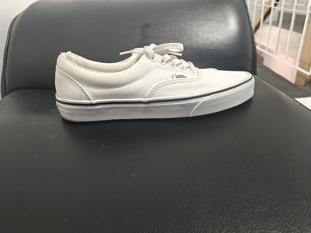 Vans Era White Canvas Sneakers (Category: Sneakers) located in Pasig City. Submitted by p0mgarcia (Listing ID 1466414132, Image 1). Description: vans era size 8.5 barely used natambak lang with orig box rfs: size too small/ decluttering meetup or lalamove buyer pays shipping .