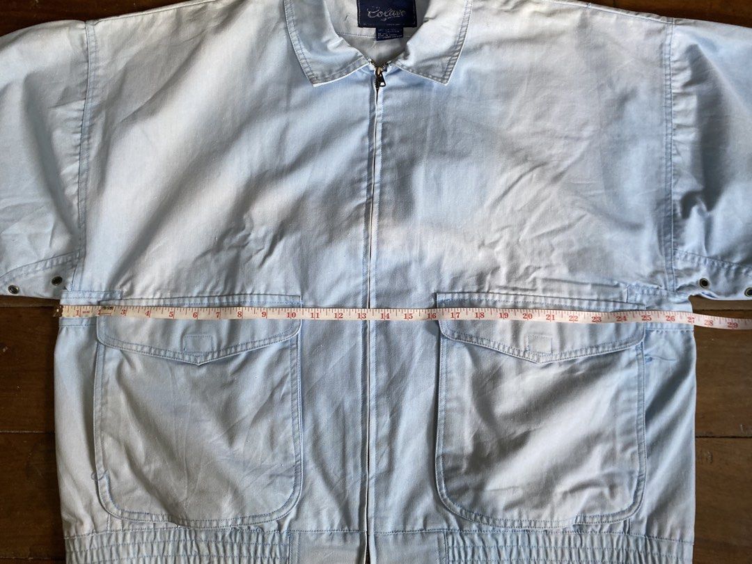 Vintage Colave Light Blue Zip-Up Jacket (Category: Coats, Jackets and Outerwear) located in Aparri. Submitted by clydealias (Listing ID 1466377975, Image 3). Description: Colave Light Blue Harrington Jacket Boxy Fit Width: 27 Length: 26 Condition: good preloved condition Negotiable.