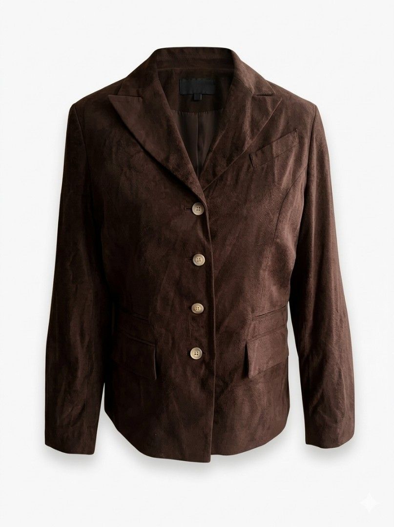 Vintage TRIP Choco Brown Textured Suede-Look Polyester Tailored Blazer Jacket (Category: Coats, Jackets and Outerwear) located in Bacoor. Submitted by aithriftcloset (Listing ID 1466448909, Image 3). Description: Code: Women's #1 📢Please Note: The exact color may vary slightly due to camera lighting. Photos don't do it full justice—the texture and quality of this blazer are even more beautiful in person! Because of its soft, matte, suede-like fi