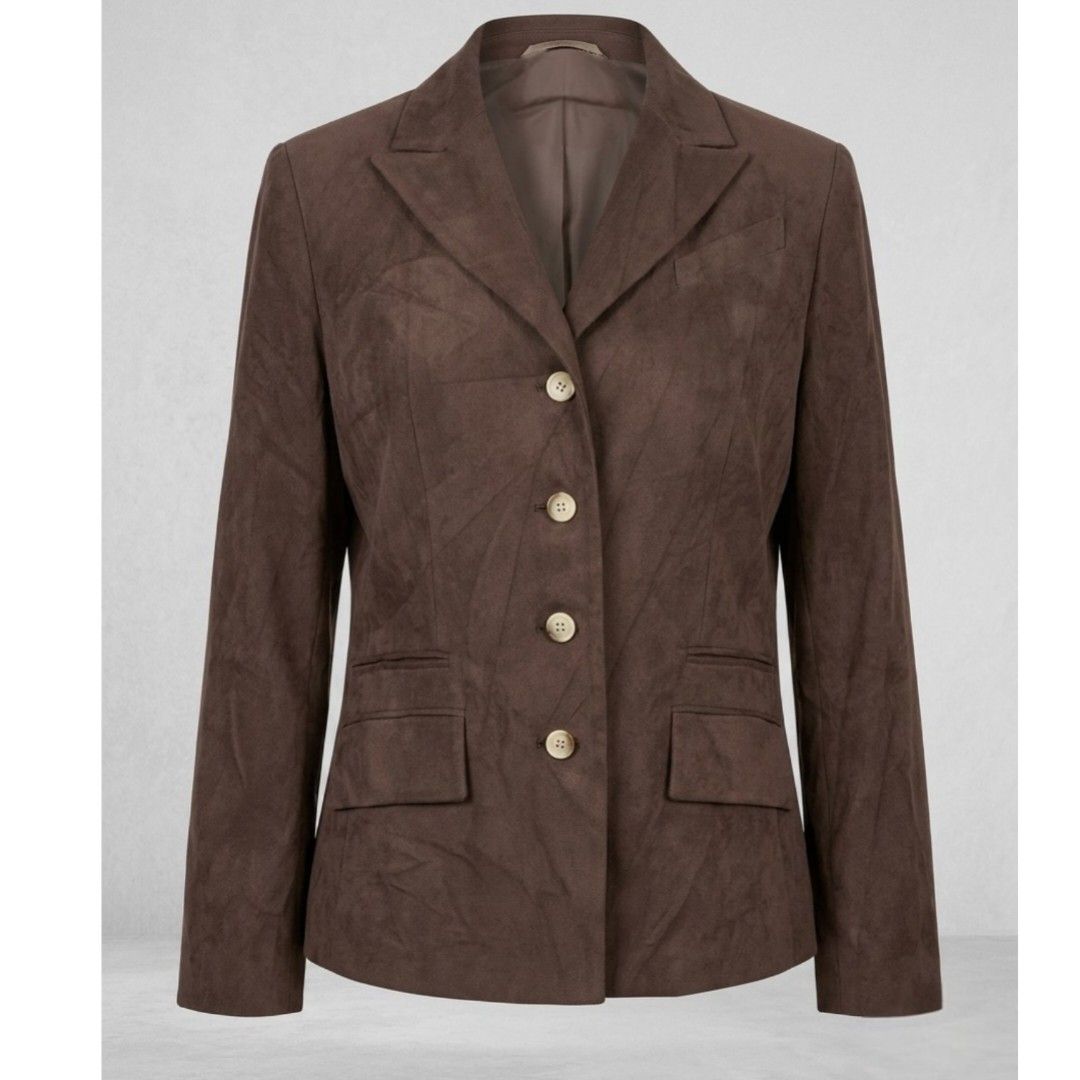 Vintage TRIP Choco Brown Textured Suede-Look Polyester Tailored Blazer Jacket (Category: Coats, Jackets and Outerwear) located in Bacoor. Submitted by aithriftcloset (Listing ID 1466448909, Image 2). Description: Code: Women's #1 📢Please Note: The exact color may vary slightly due to camera lighting. Photos don't do it full justice—the texture and quality of this blazer are even more beautiful in person! Because of its soft, matte, suede-like fi