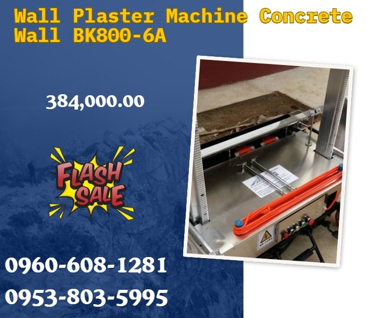 Wall Plaster Machine Concrete Wall BK800-6A (Category: Everything Else Others) located in Caloocan City. Submitted by 09059603908 (Listing ID 1466359975, Image 1). Description: ●Dimension:1050(1250/1450)*900*900mm ●Weight:150KG ●Voltage （V）:220V/380V Optional ●Power:1.5kw ●Length of plastering trowel:800/1000/1200mm ●Rendering height:0~5m ●Rendering Thickness:0~25mm ●Rendering Speed :350~500m2/8h ●Level degree:≤2mm ●Perpendicularity degree:≤2mm ●