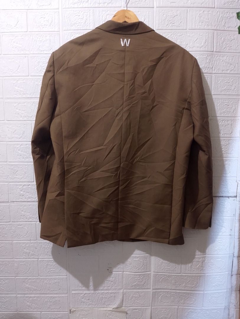 We11done SS 2020 Brown Blazer Jacket Size L (Category: Coats, Jackets and Outerwear) located in Cavite. Submitted by marvzclothing (Listing ID 1466461064, Image 2). Description: - Brand: We11done (SS 2020 Collection) - Color: Brown - Closure: Single button front - Details: Multiple flap pockets, button cuffs, structured shoulders, lined interior - Signature Element: Silver W hardware logo on the back collar - Condition: Clean fabric overall with 
