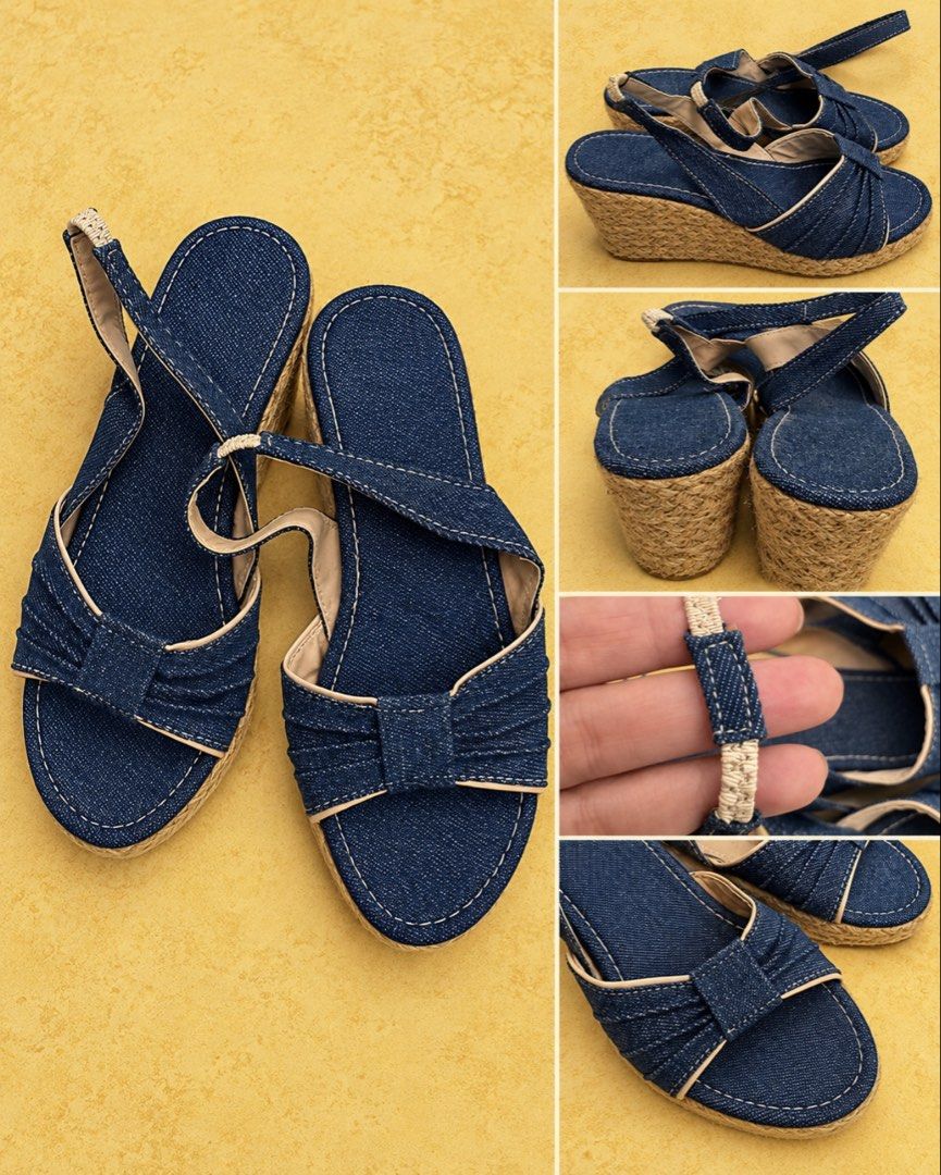 Wedge Shoes (Category: Sandals) located in Makati City. Submitted by stylehub.mnl (Listing ID 1466369876, Image 2). Description: ✨ Denim Wedge Espadrilles ✨ A little denim, a little texture, and a whole lot of effortless style. 💙 Perfect for casual days when you want that easy, chic, put-together look without trying too hard. The woven wedge adds just the right amount of height while the denim finish keeps it laid-back and versatile. 👡 Denim we