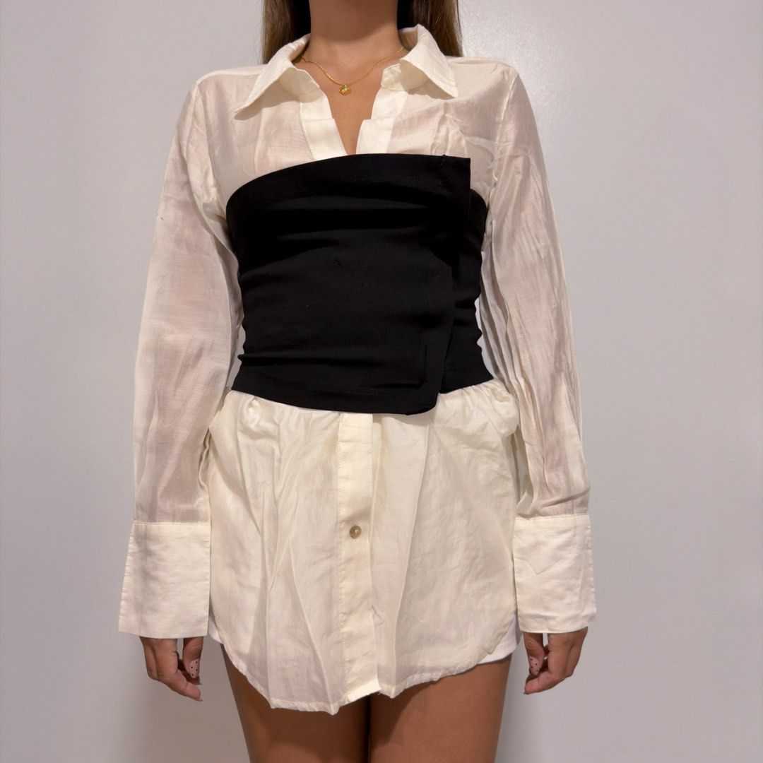 white sheer top with black tube (Category: Longsleeves) located in Cebu City. Submitted by cuteoncue (Listing ID 1466469662, Image 1). Description: xs-small please see photos for tiny tears on the right sleeve and the black bandage tube. they’re barely noticeable when worn, but worth noting..