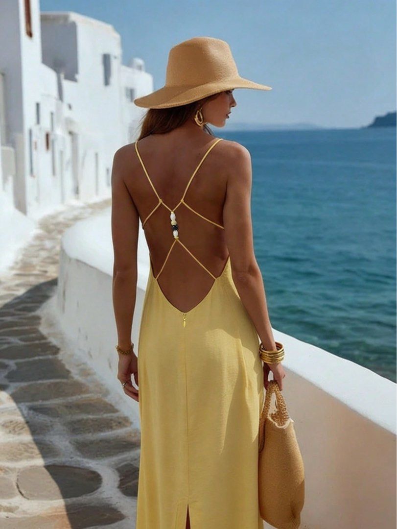 Woven Fabric Backless Long Dress (Category: Dresses) located in Naga. Submitted by ayenshia (Listing ID 1466562817, Image 2). Description: Worn only once. In excellent condition with no flaws, offering a timeless style that pairs well with both casual and formal looks. Perfect for someone seeking a nearly-new piece at a great value. P.S. Some photos are from Shein, used only for style reference..