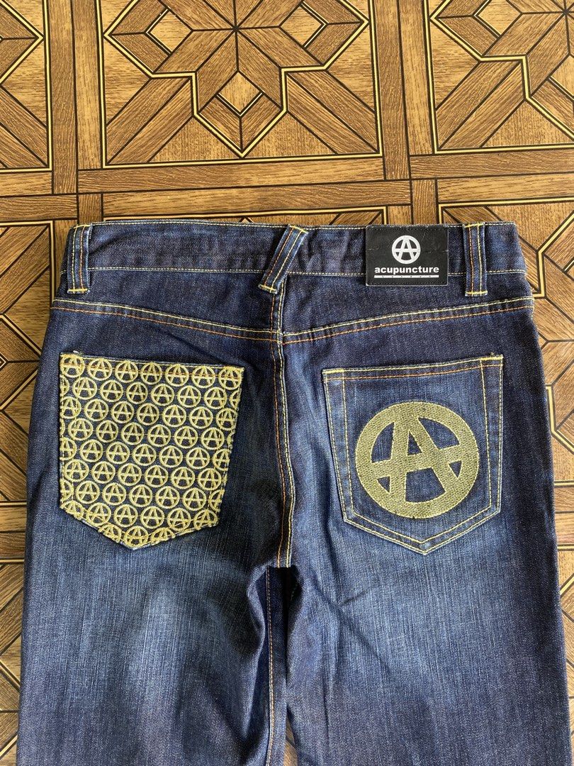 Y2K Acupuncture Anatchy Denim Jeans (Category: Jeans) located in Pozorrubio. Submitted by eyannn. (Listing ID 1466391135, Image 2). Description: Y2K Acupuncture Anatchy Denim Jeans Excellent/As New Condition Color rate 9.8/10 Issue: None❌ waist: 30-32 rise: 11 length: 41 leghole: 8.5.