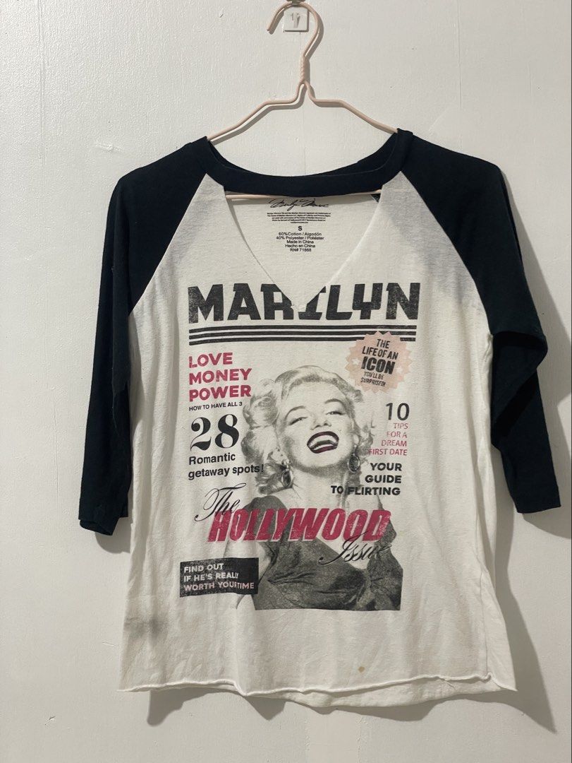 Y2K Marilyn Monroe 3/4 Sleeves Top (Category: Others Tops) located in Tuguegarao City. Submitted by ziggerryy (Listing ID 1466517388, Image 1). Description: No flaws. No holes Fits S-M.