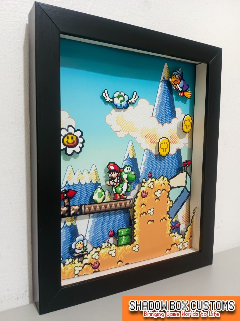 Yoshi's Island Video Game Shadow Box (Category: Nintendo) located in Quezon City. Submitted by natzuki10 (Listing ID 1466358996, Image 3). Description: Yoshi's Island Video Game Shadow Box Height: 10 inches Width: 8 inches 750 w/o lights 920 w/ lights *Handmade Pixel Shadow Boxes *Accepting Customized Designs *Perfect for Gamers & Collectors #videogames #nintendo #roomdecor #collection #gamer #gift.