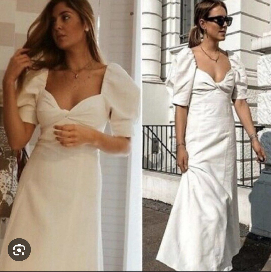 Zara White Linen Knot Rustic Puff Dress (Category: Dresses) located in Mandaluyong City. Submitted by drpshop (Listing ID 1466440182, Image 3). Description: Mint condition, no flaws. Small on tag fits up to semi medium . Last photo is the actual when worn photo. First to pay basis!.