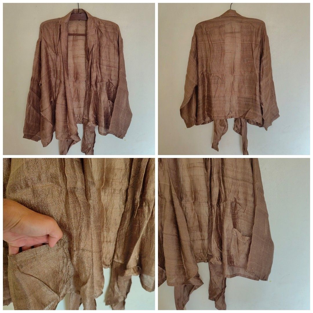 100% Thai Silk Collared Long Sleeve Shawl (Category: Longsleeves) located in Barotac Nuevo. Submitted by yorcollections (Listing ID 1466710302, Image 2). Description: 100% Thai Silk Collared Long Sleeve Shawl 2 front pockets, tie up style Very light and airy Length 25 inches Width 27 inches Sleeve length 21 inches Sleeve opening 6 inches 400php + sf.
