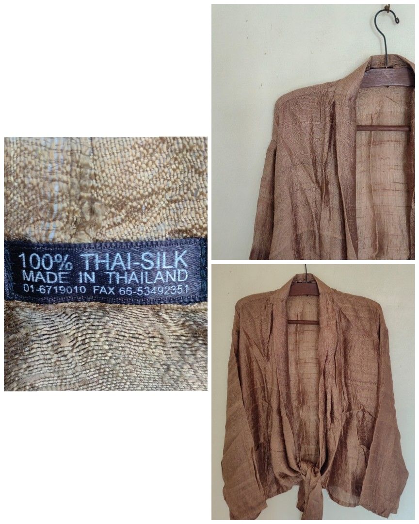 100% Thai Silk Collared Long Sleeve Shawl (Category: Longsleeves) located in Barotac Nuevo. Submitted by yorcollections (Listing ID 1466710302, Image 1). Description: 100% Thai Silk Collared Long Sleeve Shawl 2 front pockets, tie up style Very light and airy Length 25 inches Width 27 inches Sleeve length 21 inches Sleeve opening 6 inches 400php + sf.