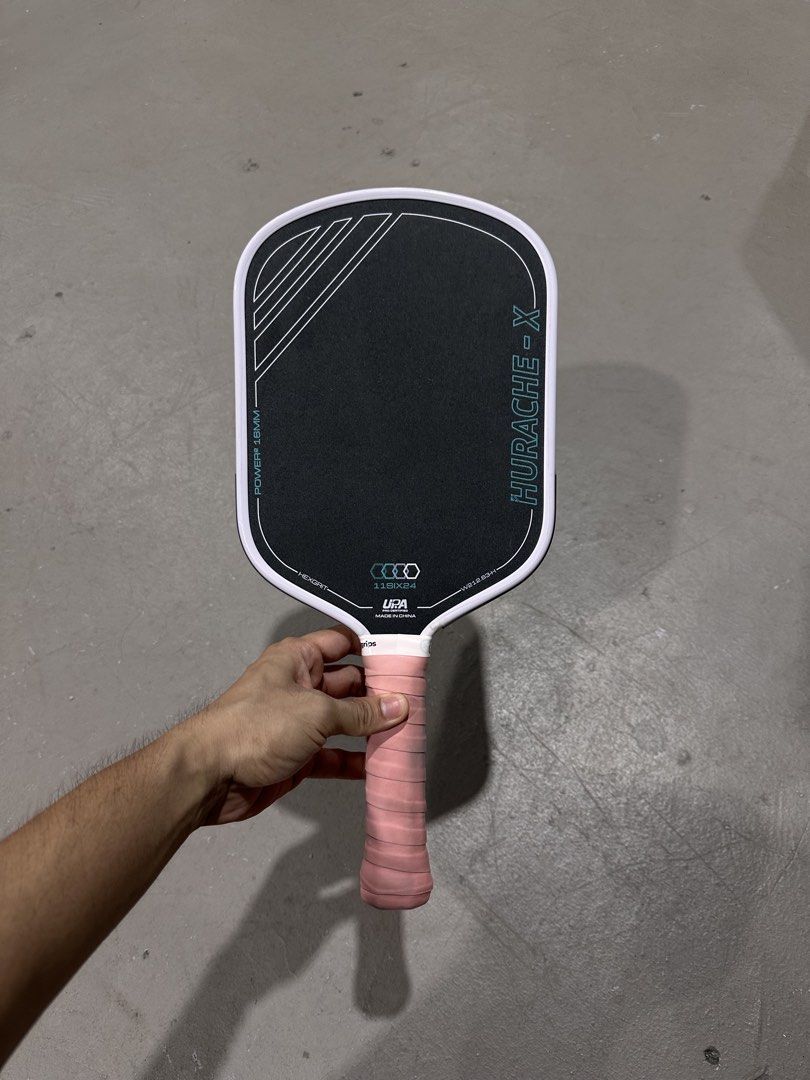 11SIX24 Hurache-X Power 2 Pickleball Paddle (Category: Racket and Ball Sports) located in Pateros City. Submitted by lanceselects (Listing ID 1466692268, Image 2). Description: FOR SALE ONLY 11six24 Hurache-X Power 2 Elongated With receipt Bought from Sampaguita Pickleball Store. Can remove the Cookiegrips overgrip. Has 3gs Cookiegrips weights on 8 and 4 side. Grit is still the same. No wearouts Has PPF since day 1 Scuff marks on the ppf No issue