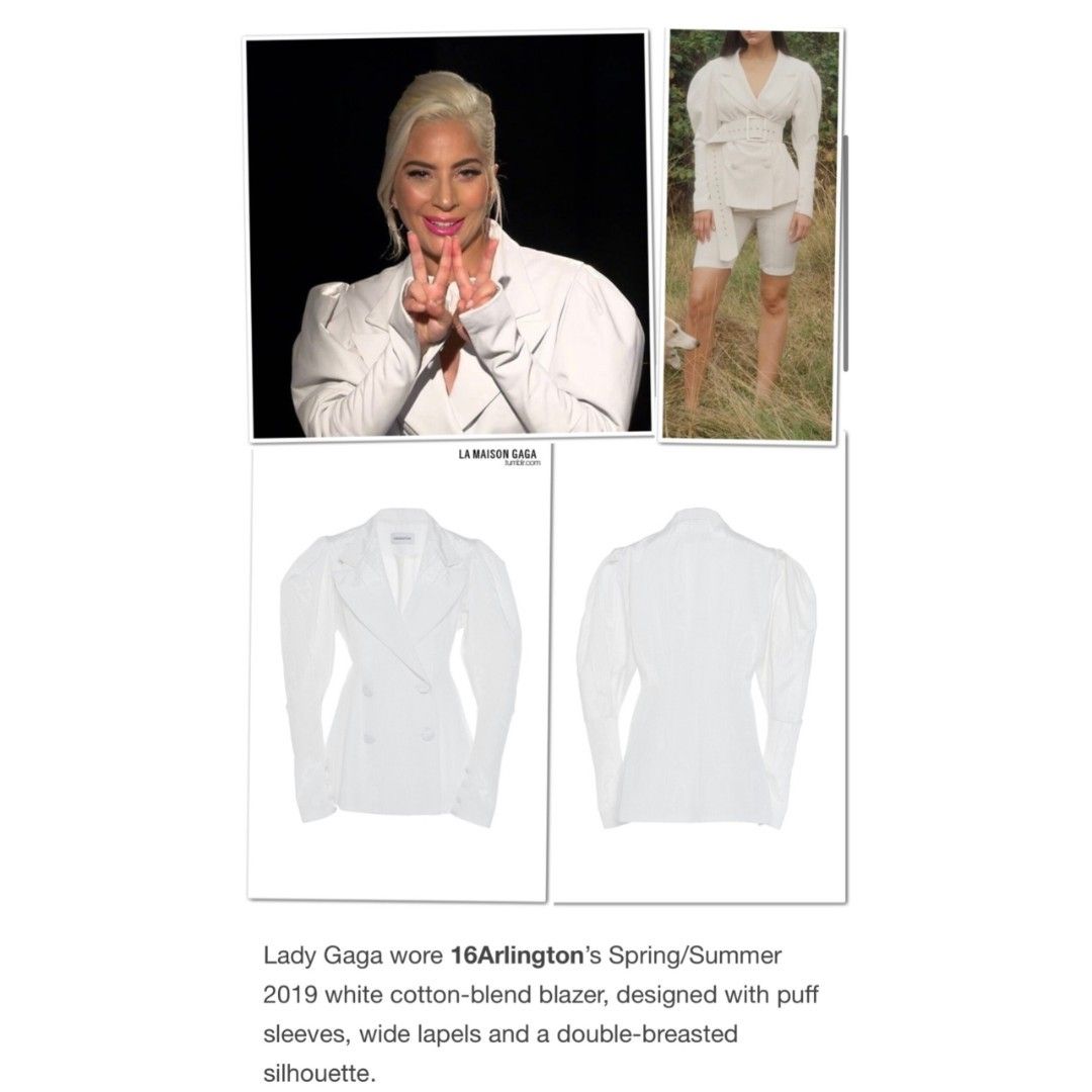 16ARLINGTON Structured Pleated White Puff Sleeve Blazer (Category: Coats, Jackets and Outerwear) located in Bambang. Submitted by thrifthuntress (Listing ID 1466761130, Image 2). Description: 16ARLINGTON Double Breasted Twill Blazer - S-M - L28" • Sleeves 25" • Pit 17" • Shoulders 20" - Bust up to 35" • Waist 29" - peaked lapel; buttoned cuffs; lined; back slits - tiny white paint stain on the lapel but unnoticeable covered by the other lapel - g