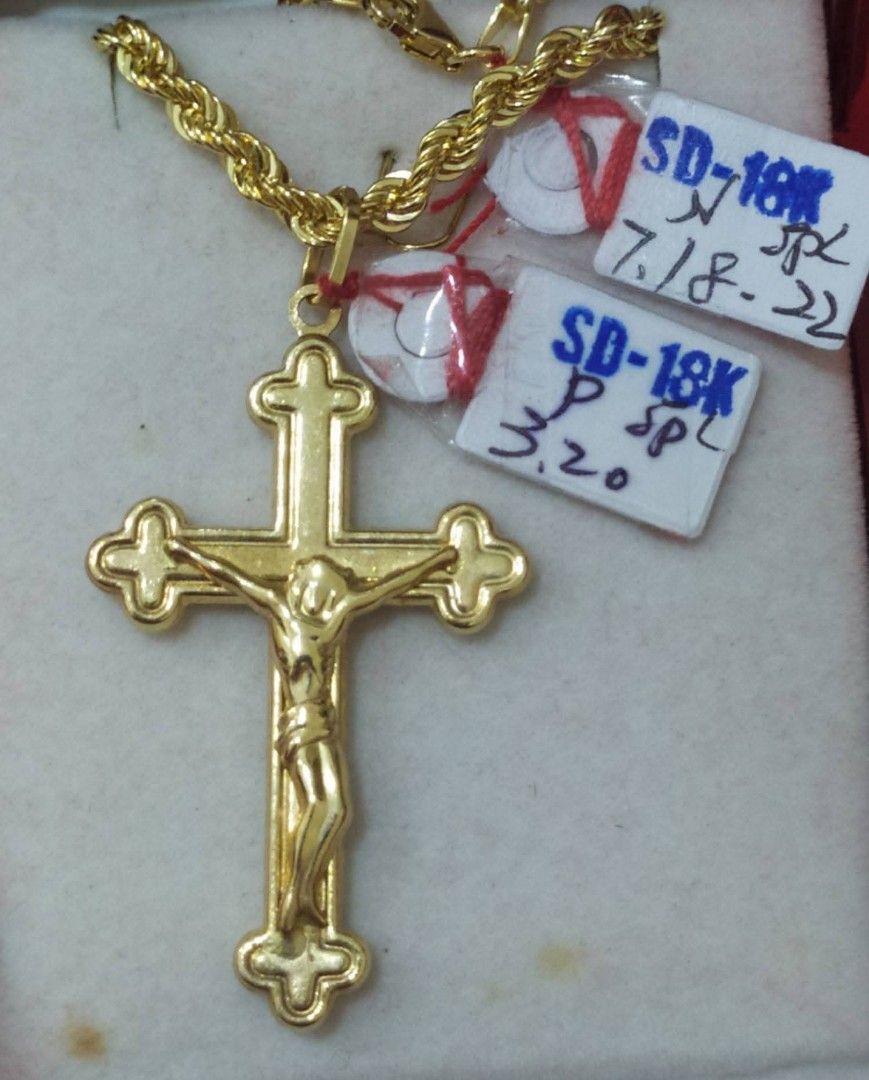 18k Saudi gold cross necklace (Category: Necklaces) located in Manila. Submitted by bhelgoldseller2ndaccount (Listing ID 1466608034, Image 2). Description: New!!✨New!!✨New!! Authentic 18k Saudi Golds 💯pawnable/naisasanla 💯with high appraisal rate 💯good investment 💯Direct supplier price 👉OPEN for resellers 🌺please take time to evaluate their actual sizes and grams 👉Best panggift for all occasions ✅ Sold per grams not per piece Kya lowest pr