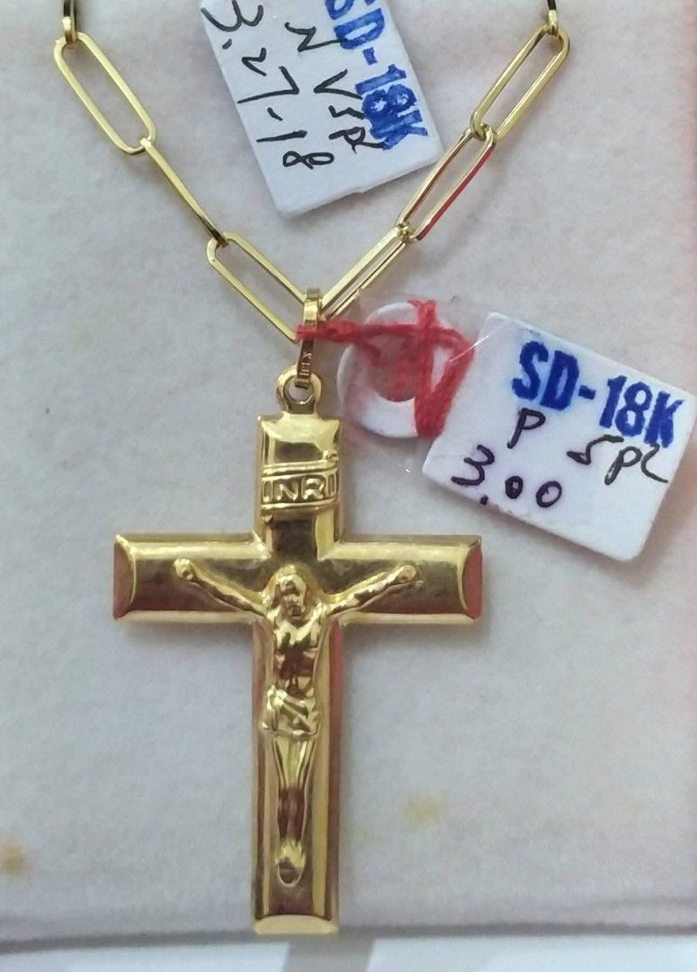 18k Saudi gold cross necklace (Category: Necklaces) located in Manila. Submitted by bhelgoldseller2ndaccount (Listing ID 1466608034, Image 3). Description: New!!✨New!!✨New!! Authentic 18k Saudi Golds 💯pawnable/naisasanla 💯with high appraisal rate 💯good investment 💯Direct supplier price 👉OPEN for resellers 🌺please take time to evaluate their actual sizes and grams 👉Best panggift for all occasions ✅ Sold per grams not per piece Kya lowest pr