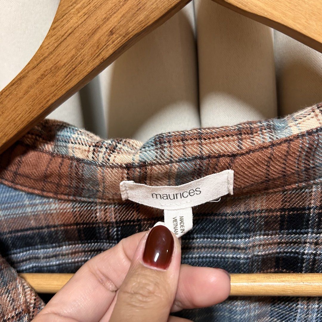 2XL Plus Size Maurices Plaid Flannel Button Down (Category: Longsleeves) located in Rizal. Submitted by from99abovecloset (Listing ID 1466713973, Image 2). Description: CODE:059 Size: 2XL Armhole (laid flat):11” Bust (around): 52” Length (laid flat): 27” Cotton | loose | like new.