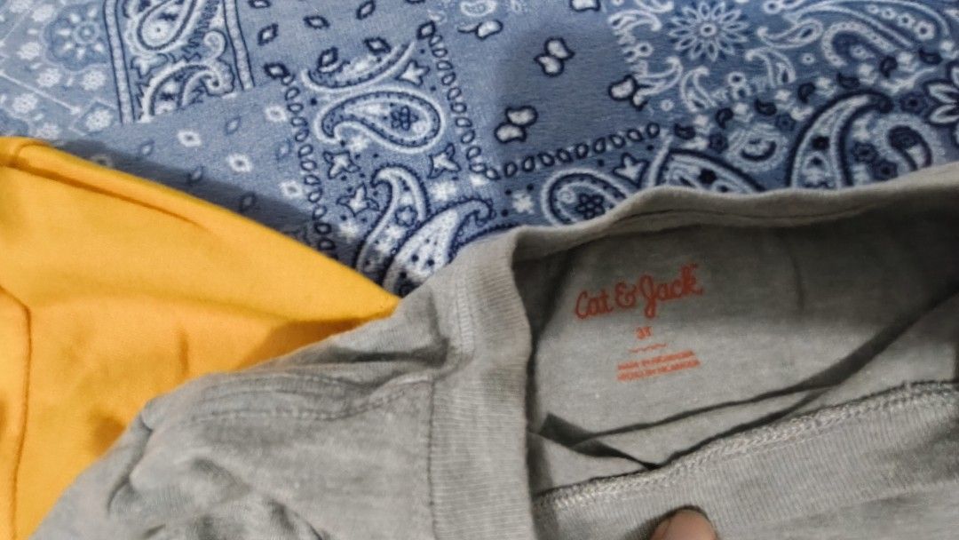 3T-4T BRANDED BUNDLE CLOTHES (Category: Babies & Kids Fashion) located in Manila. Submitted by phcarousince2016 (Listing ID 1466648821, Image 3). Description: - Size: 3T toddler boys - Brands include: Tommy Hilfiger, Gap, Cat & Jack, and Garanimals - Variety of styles: Long sleeve tees, button-down shirts, and a chunky knit sweater with dog graphics - Colors & patterns: Blue plaid, green check, grey fire engine graphic, and stripes - Condition: G