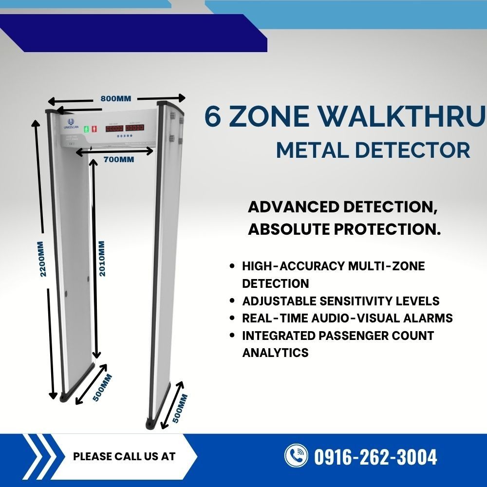 6 Zone Walkthrough Metal Detector Security Scanner (Category: Everything Else Others) located in Manila. Submitted by cyrenejoye (Listing ID 1466571230, Image 1). Description: - 6-zone walkthrough metal detector for maximum security - High accuracy multi-zone detection with adjustable sensitivity - Real-time audio and visual alarm system - Built-in passenger count analytics - Dimensions: 2200mm (H) x 800mm (W) - Perfect for events, office buildin