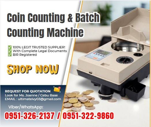 🪙 Coin Counting & Batch Counting Machine for Sale (Category: Everything Else Others) located in Caloocan City. Submitted by lyracrimso54467 (Listing ID 1466656276, Image 1). Description: ✨ Counting Speed: Up to 2,000 coins/minute ✨ Hopper Capacity: 1,500 coins ✨ Coin Compatibility: Suitable for all coin types ✨ Functions: Coin Counting & Batch Counting ✨ Control Panel: Thin-film control panel ✨ Adjustable: Coin diameter and thickness ✨ Fast and 