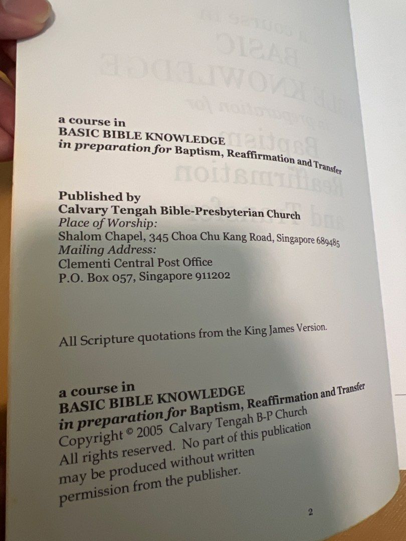 A Course in Basic Bible Knowledge (Category: Storybooks) located in Singapore. Submitted by gelegenheitslogiker (Listing ID 1466603538, Image 2). Description: Bible knowledge for baptism..