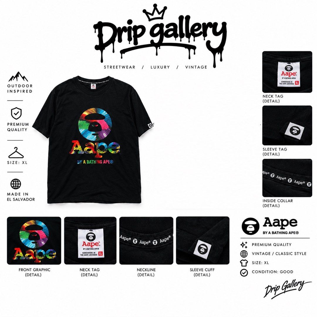 Aape by A Bathing Ape Multicolor Graphic Tee – Black XL (Category: Activewear) located in Cabadbaran. Submitted by drip_gallery (Listing ID 1466713374, Image 1). Description: .