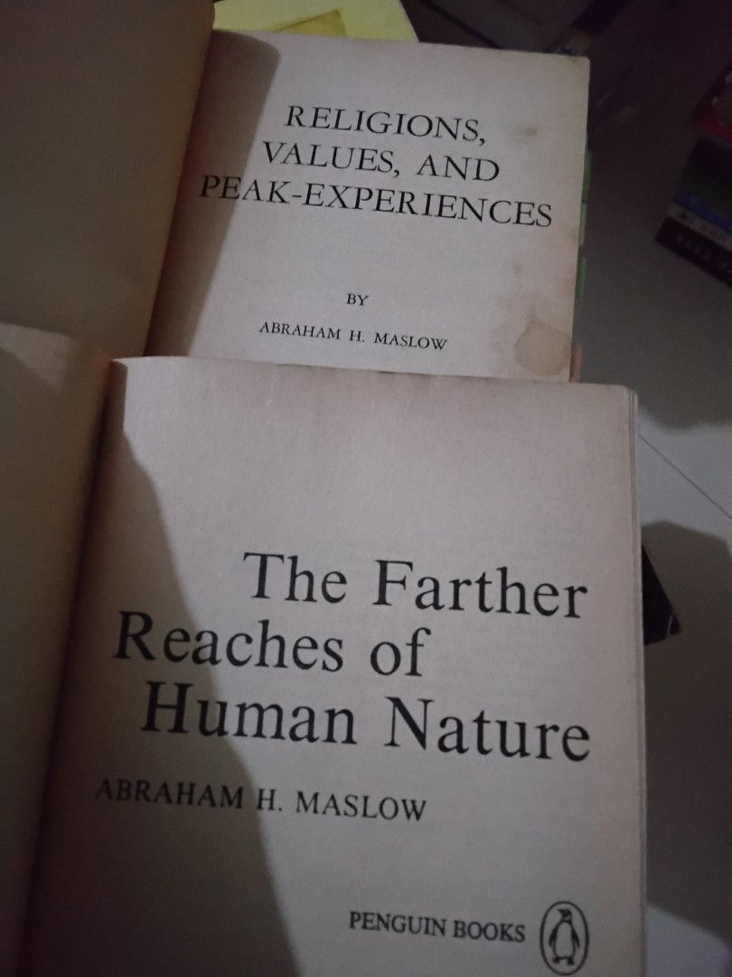 Abraham H. Maslow set (Category: Storybooks) located in Manila. Submitted by completinggaddiscollection (Listing ID 1466768912, Image 2). Description: my preloved copies of - The Farther Reaches Of Human Nature & Religions, Values and Peak-Experiences rfs: funds dm for more info.