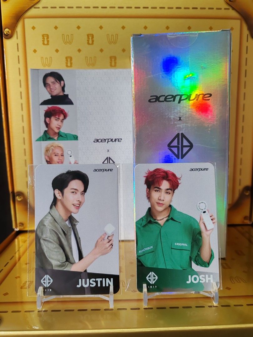 Acerpure x SB19 Photocards and Box Set (Category: K-Wave Merchandise) located in Makati City. Submitted by wisemanshop (Listing ID 1466630292, Image 2). Description: Booklet and Portable is included. - Complete Official Set: Includes individual photocards for Pablo, Josh, Stell, Ken, and Justin plus 1 group photocard. - Inclusion: Original holographic product box included. - Condition: 100% official merchandise, well-protected in plastic sleeves.