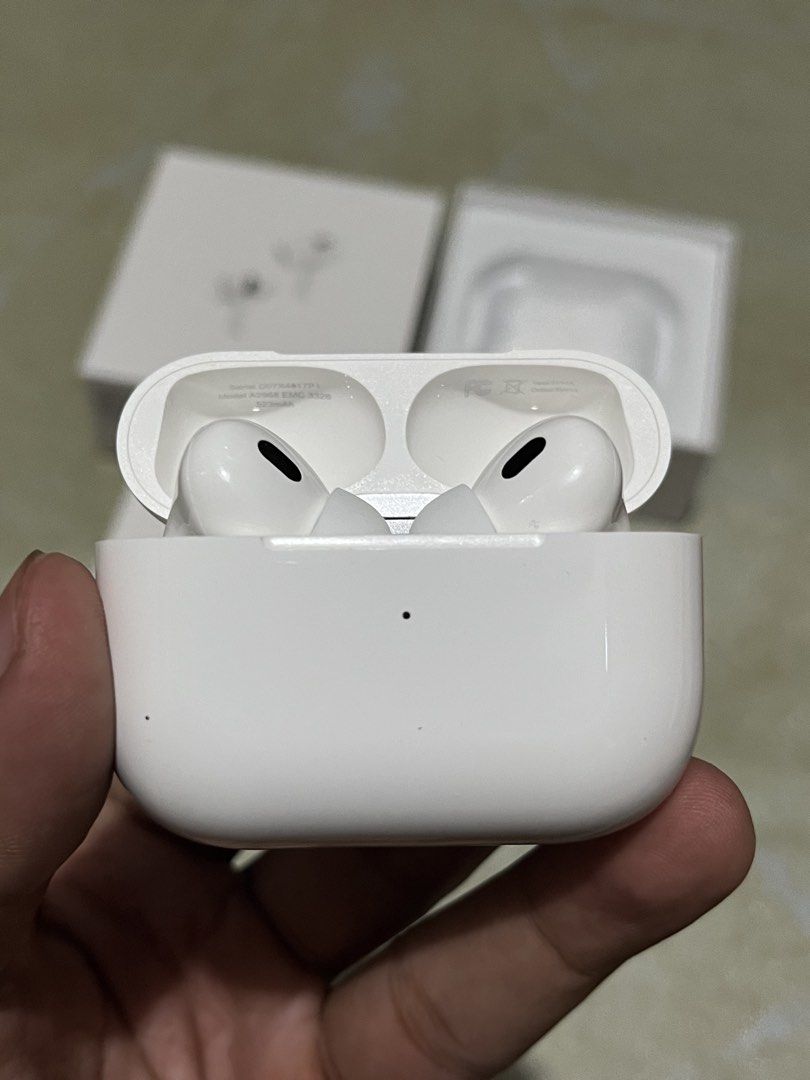 airpods pro 2 (Category: Headphones & Headsets) located in Manila. Submitted by awuie (Listing ID 1466656495, Image 1). Description: - Pristine white wireless earbuds in flawless, mark-free condition - Includes charging case with serial numbers matching the earbuds - Comes complete with the original retail box - Includes USB-C charging cable for fast power-ups - Extra silicone tips included for a customized, secure fit.