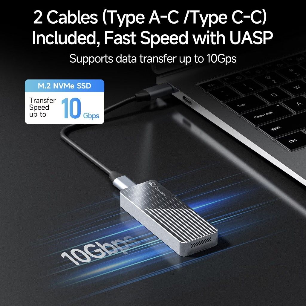 Aluminum Shell NVMe and M.2 SATA SSD Enclosure (Category: Hard Disks & Thumbdrives) located in Taguig. Submitted by wiltech016 (Listing ID 1466758960, Image 3). Description: 🔥 KEY FEATURES: ⚡ USB 3.2 Gen 2 — speeds up to 10Gbps 🚀 UASP acceleration for faster data transfers ❄️ Built-in cooling fan for improved heat dissipation 💾 Supports NVMe & SATA M.2 SSDs 📏 Supports 2230 / 2242 / 2280 sizes 💽 Supports SSDs up to 4TB 🔑 Compatible with B+M 