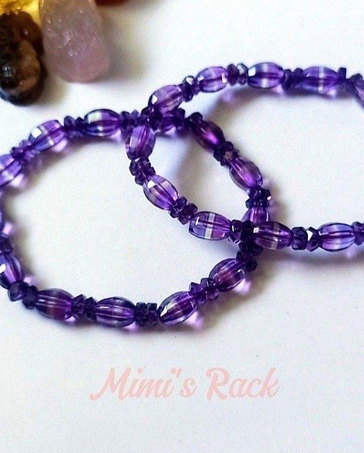 AMETHYST BARREL AND SPACERS STONE BRACELET (Category: Bracelets) located in Taguig. Submitted by mimisrack (Listing ID 1466702326, Image 1). Description: 💜Structured elegance with calming spiritual energy -Amethyst barrel beads symbolize stability, clarity, and spiritual protection -The amethyst spacer accents add refined detail and balanced structure -Promotes emotional calm, focus, and inner peace -Traditionally worn for protection and clearin