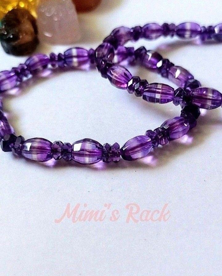 AMETHYST BARREL AND SPACERS STONE BRACELET (Category: Bracelets) located in Taguig. Submitted by mimisrack (Listing ID 1466702326, Image 2). Description: 💜Structured elegance with calming spiritual energy -Amethyst barrel beads symbolize stability, clarity, and spiritual protection -The amethyst spacer accents add refined detail and balanced structure -Promotes emotional calm, focus, and inner peace -Traditionally worn for protection and clearin