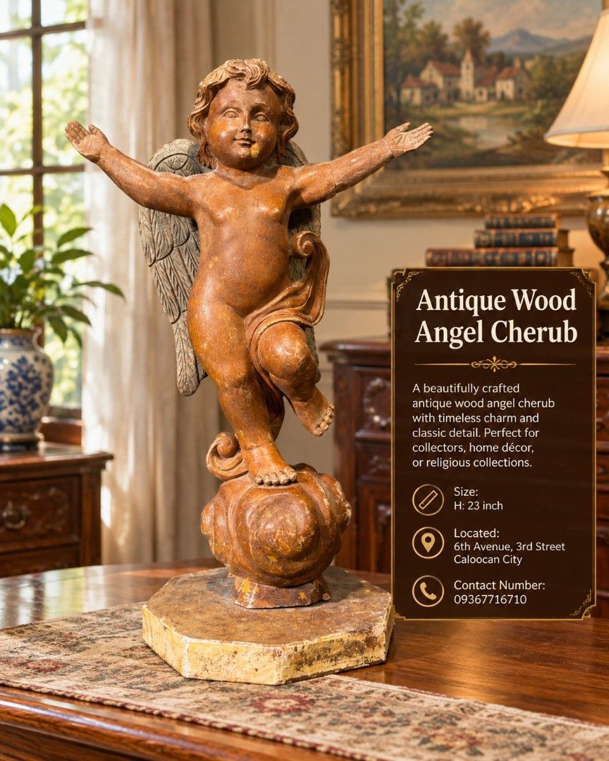 Antique Wood Angel Cherub (Category: Vintage Collectibles) located in Manila. Submitted by makkieenri69972 (Listing ID 1466618367, Image 1). Description: 🔰 Location: 6th Avenue, Corner 3rd Street Caloocan City ➡️ Landmark ( Sinaunang Gamit PH ) 💵 Mode of Transaction 📍 Gcash or Maya 📍 Bank Transfer ✔️We accept 🔴 Cash on Delivery ( Lalamove, Transportify, Bus Cargo, Trucking Cargo) 🔴 Cash on Pick-up or Meet-up Feel free to visit Landmark: ( B