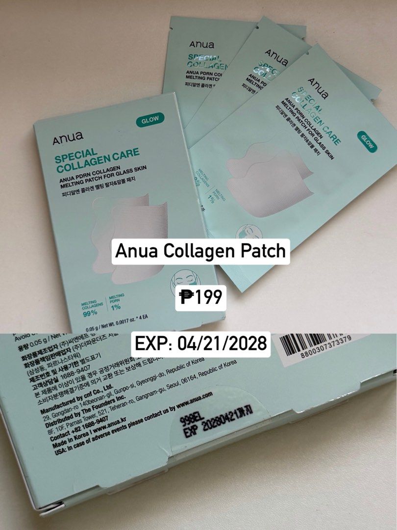 Anua Special Collagen Care Melting Patch (Category: Face Care) located in Mabalacat. Submitted by fusecollective (Listing ID 1466665650, Image 2). Description: - Authentic Anua Special Collagen Care Melting Patch from PR Package - Expiry date: April 21, 2028 📍Mabalacat, Pampanga .
