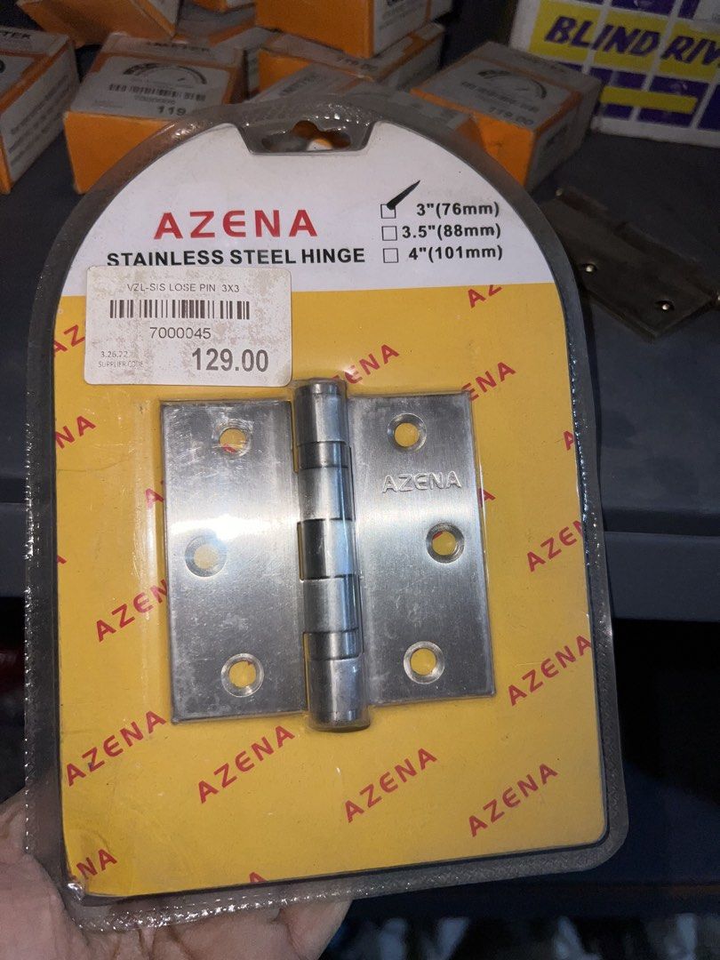Asena stainless steel hinge (Category: Everything Else Others) located in Paranaque City. Submitted by pilipinashop (Listing ID 1466592962, Image 1). Description: Brand new 3” 110 pesos 3.5” 130 pesos 4” 160 pesos.
