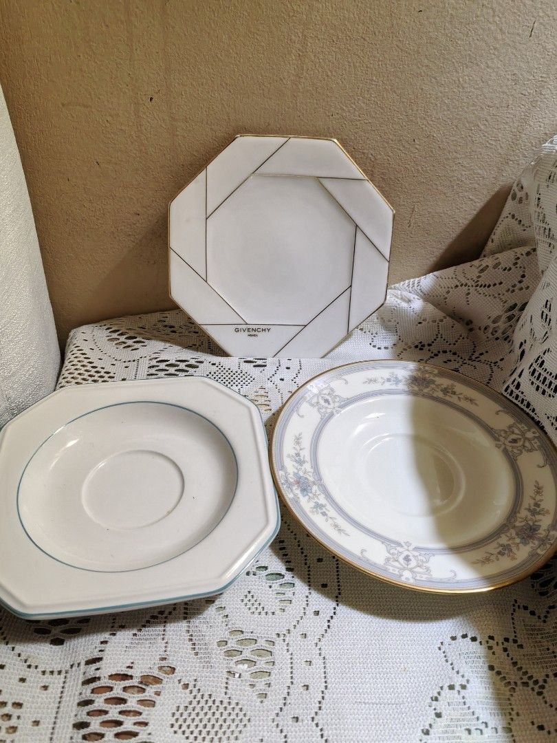 Assorted ceramic saucer 3 pcs Japan (Category: Dinnerware & Cutlery) located in Manila. Submitted by luckycharm_215 (Listing ID 1466713399, Image 1). Description: what you see is what you get Mikasa Noritake Givency.