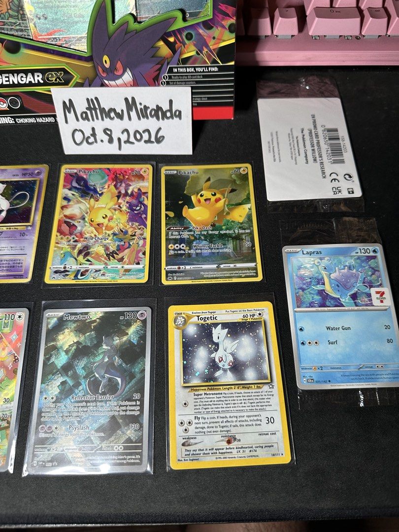 Assorted characters (Category: Raw Singles) located in Santa Rosa. Submitted by senorseller (Listing ID 1466583254, Image 3). Description: Pokemon Cards. Can be sold individually or bundled for a big discount. Take all price at: 20,500 with 2 free sealed Professor’s Research Mega Gengar ex Mega Battle Deck (Sealed)- 4200 Pikachu 160 - 2500 Pikachu GG30 - 2400 Fossil Mew JP - 6000 Mewtwo 52 - 2500 Lapras 31 (Sealed) - 1600 Arceus 267 (Sealed) - 11