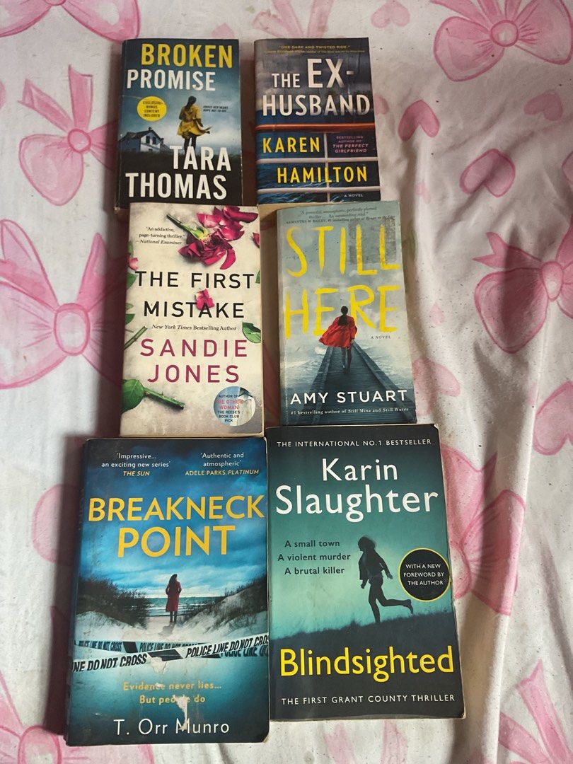 Assorted Thriller and Fiction Novels Bundle (Category: Storybooks) located in San Juan City. Submitted by bookmarket_manila (Listing ID 1466610369, Image 1). Description: - Set of 6 thriller and suspense novels - Includes works by Karin Slaughter, Sandie Jones, Karen Hamilton, and more - Perfect page-turners for mystery lovers - Sold as a complete bundle only P 120 for 6 books.