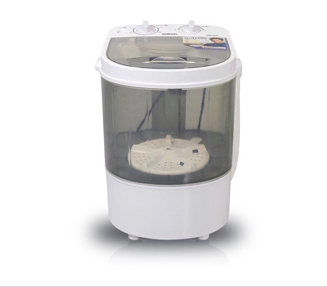 Astron WM-200 Mini Washing Machine (Category: Washing Machines and Dryers) located in Manila. Submitted by heythird (Listing ID 1466720947, Image 1). Description: - Model: Astron WM-200 mini washing machine - Ideal for small apartments, dorms, and quick laundry loads - Easy-to-use dual knobs for wash time control - Lightweight white design with a semi-transparent body - Dimensions: 32 cm (W) x 30.5 cm (D) x 42.8 cm (H) - Hassle-free plug-and-play